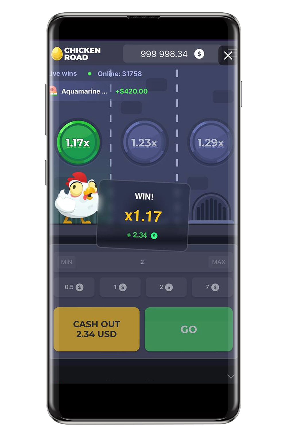 Screenshot dalla versione mobile del gioco Chicken Road